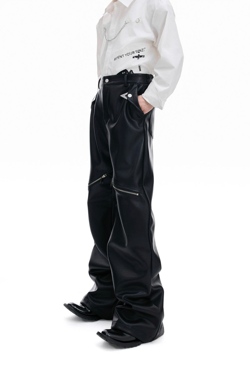 Matte Lederhose mit Reißverschluss 