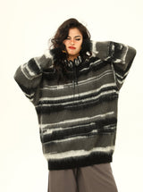 Fuzzy Striped Oversized Knit Sweater