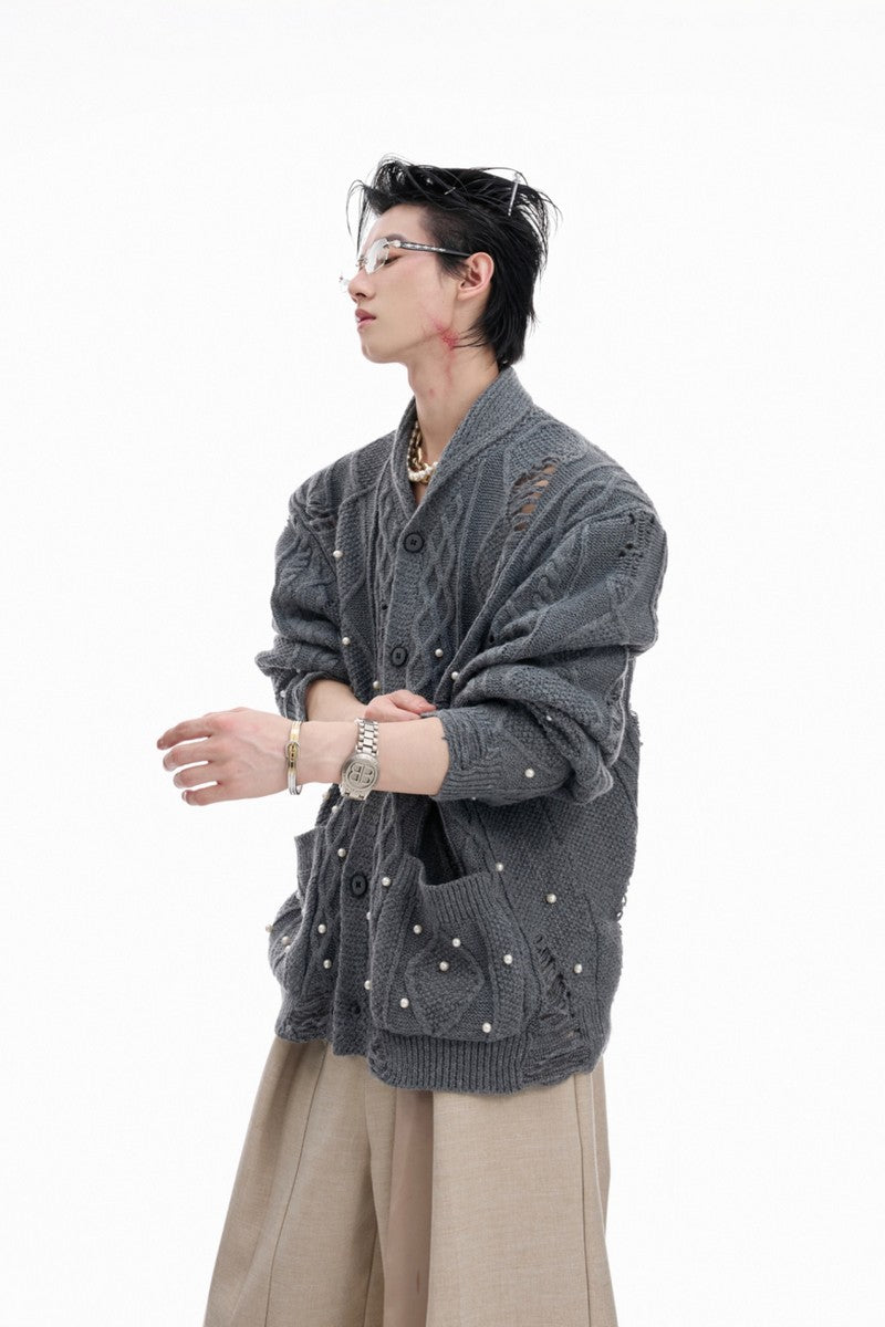 Perlenstrick-Strickjacke 