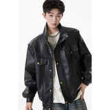 Alloy Stand‑Collar Leather Jacket