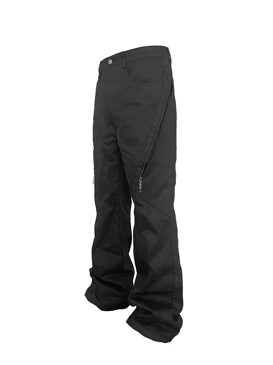 Black Zip-Detail Wide-Leg Utility Pants