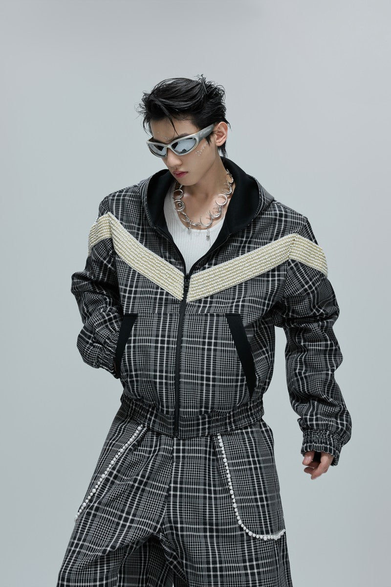 양면 하운드투스 진주 재킷
