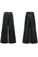 Dekonstruierte, nietenbesetzte Lederhose mit weitem Bein 