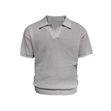 Textured Knit Open-Collar Polo Shirt
