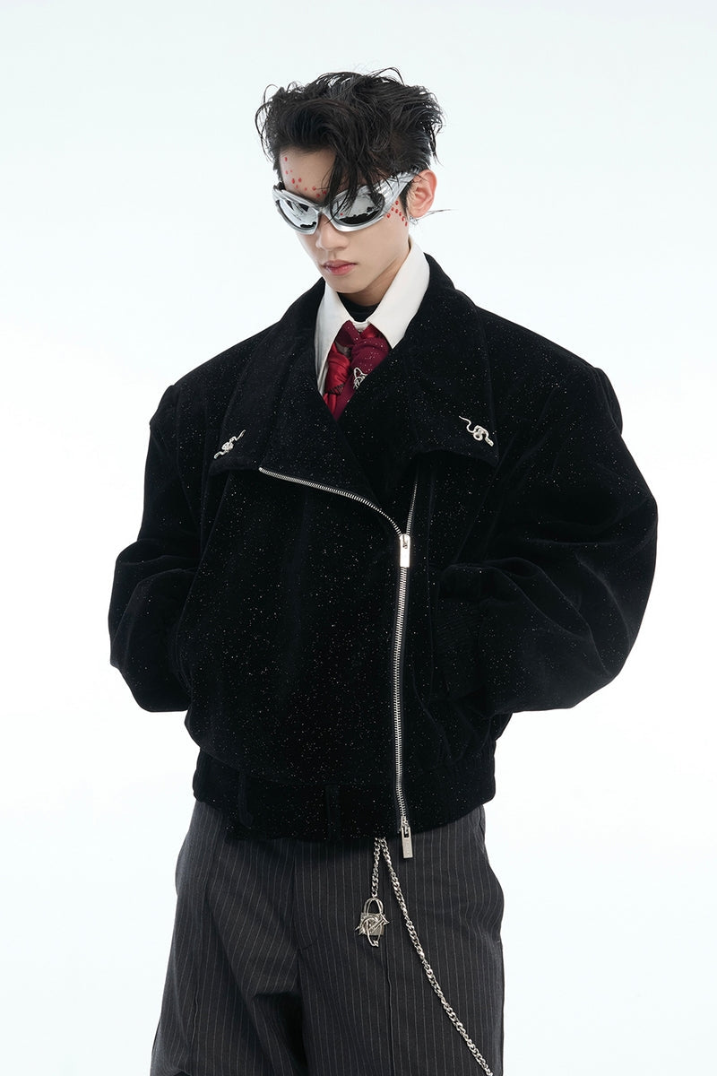 Kurze Pailletten-Bikerjacke 