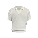 Textured Knit Open-Collar Polo Shirt