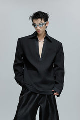 Gestreifter, wattierter Blazer mit V-Ausschnitt 