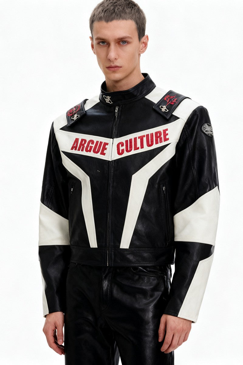 Colorblock-Bikerjacke mit Armor-Design 