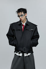 Kurze Trenchjacke aus gewebtem Leder 