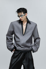 Gestreifter, wattierter Blazer mit V-Ausschnitt 