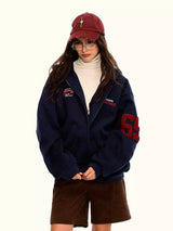 Unisex Back Number Zip-Up Hoodie Jacket