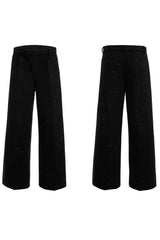 Paillettenbesetzte Hose mit hohem Bund und weitem Bein 