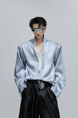 Lagenbluse aus Satin mit V-Ausschnitt und Spitze 