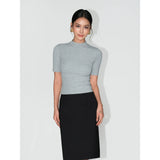 Sculpted Sleek Mock-Neck Knit Tees