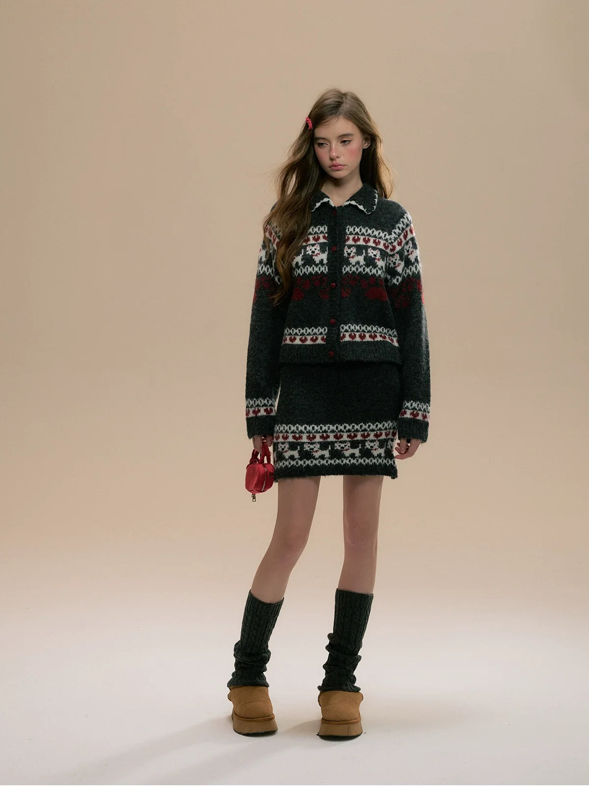 Fair Isle Knit Winter Sweater and Skirt Set