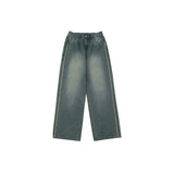 Casual Wide-Leg Denim Jeans With Distressed Wash And Frayed Hem
