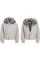 Wattierte Bikerjacke mit Pelzkapuze 