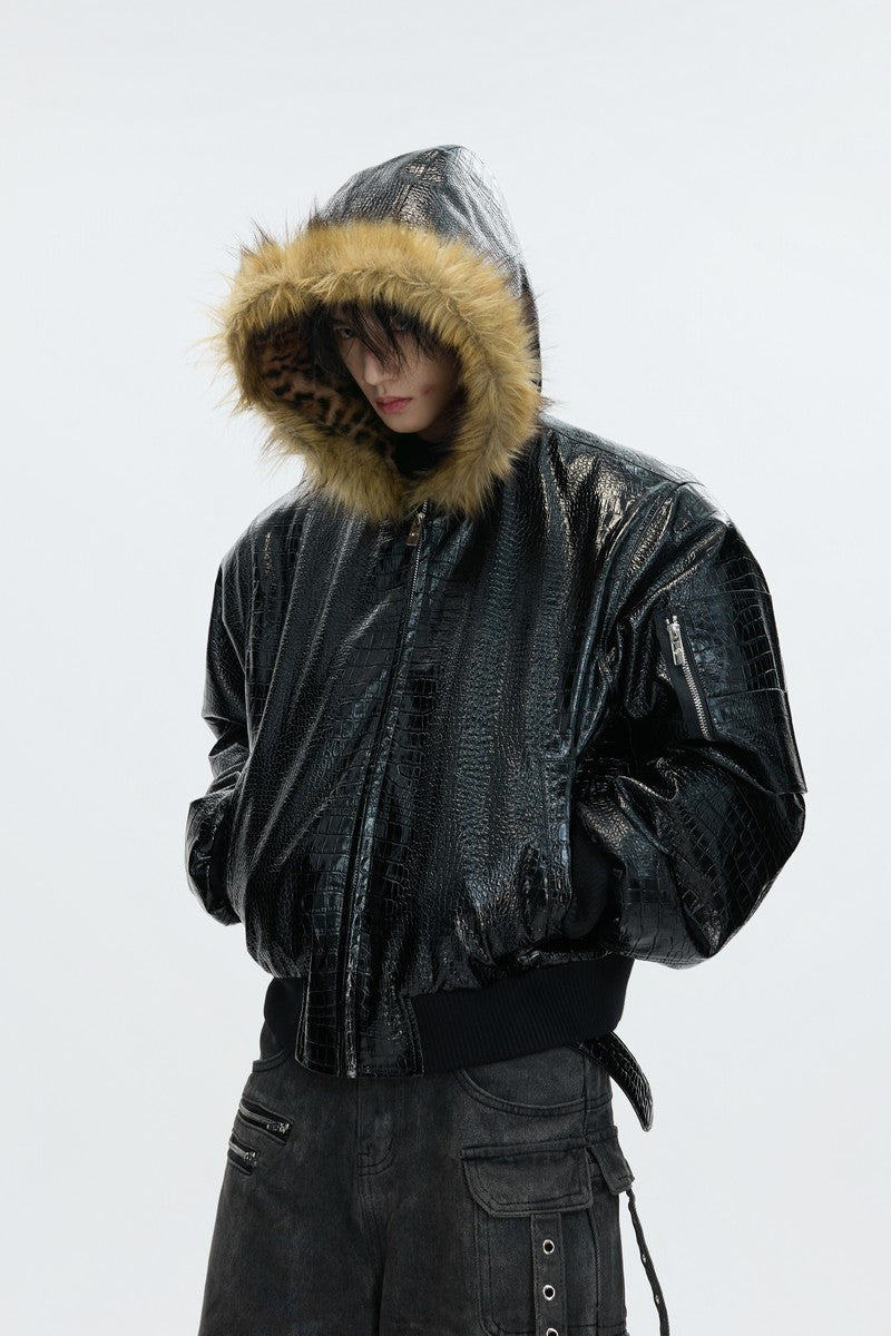 Reversible Croc Leopard Puffer Jacket