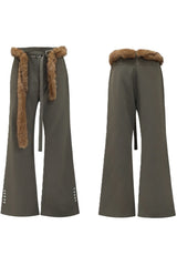 Flared Tailored Pants with Fur Belt