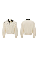 Pearl Sequin Colorblock Polo Sweatshirt