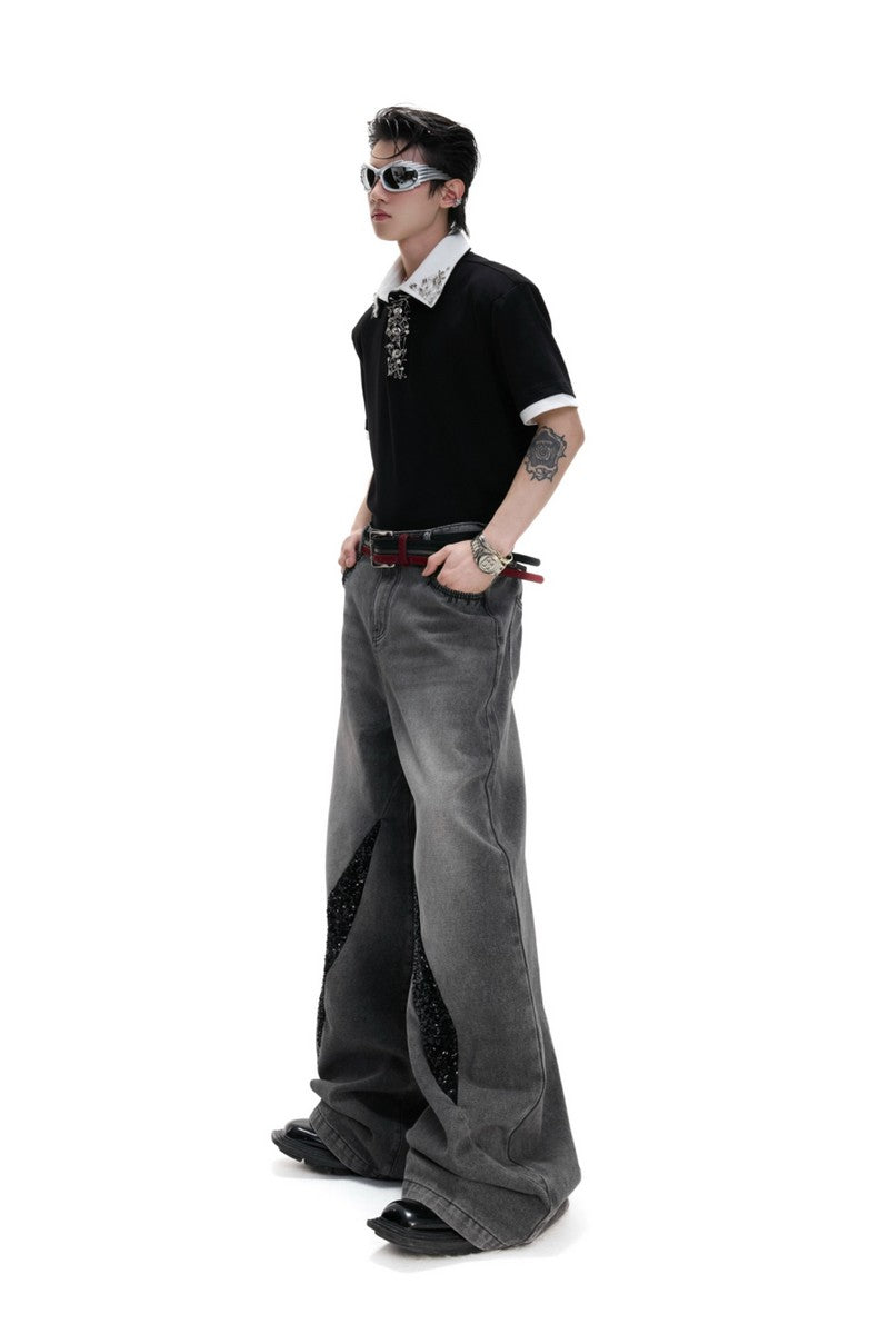 Gewaschene Pailletten-Jeans mit geradem Schnitt