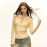 Round-neck Cable-knit Fitted Cardigan