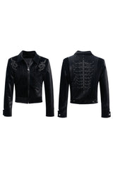 Studded Spine Embroidered PU Leather Jacket