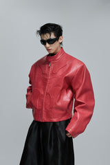 Embossed Moto Armor Leather Jacket