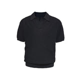 Textured Knit Open-Collar Polo Shirt