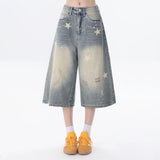 Star Print Wide Leg Cropped Jeans