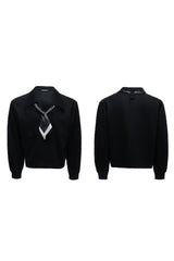 Striped Scarf V-Neck Polo Sweatshirt