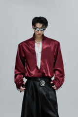 Lagenbluse aus Satin mit V-Ausschnitt und Spitze 