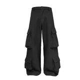 Black Wide-Leg Multi-Pocket Cargo Trousers