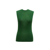 French Semi-High Neck Wool Knit Seamless Blue Tank Top