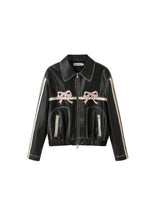 DIDDI MODA Bow-Detail Colorblock Faux-Leather Jacket