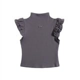 Ruffle Sleeve Top with Bow Pin Detail