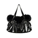Golden Purr Luxe Faux‑Fur Charm Tote