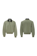 Pearl Sequin Colorblock Polo Sweatshirt