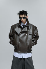 Deconstructed Cropped Faux Leather Jacket