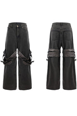 Gürtel, ausgestellte Jeans im Used-Look 