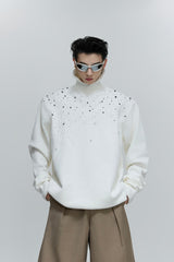 Perlenverzierter Zopfstrickpullover 