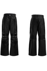 Lederhose mit hohem Bund, ausgestelltem Bein und Reißverschlusspanel 