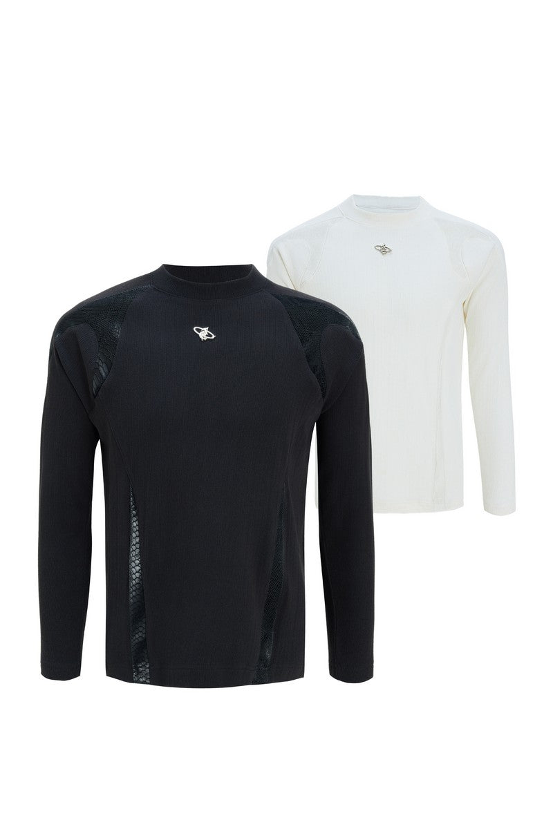 Geripptes Baumwoll-T-Shirt mit Lederpatch 
