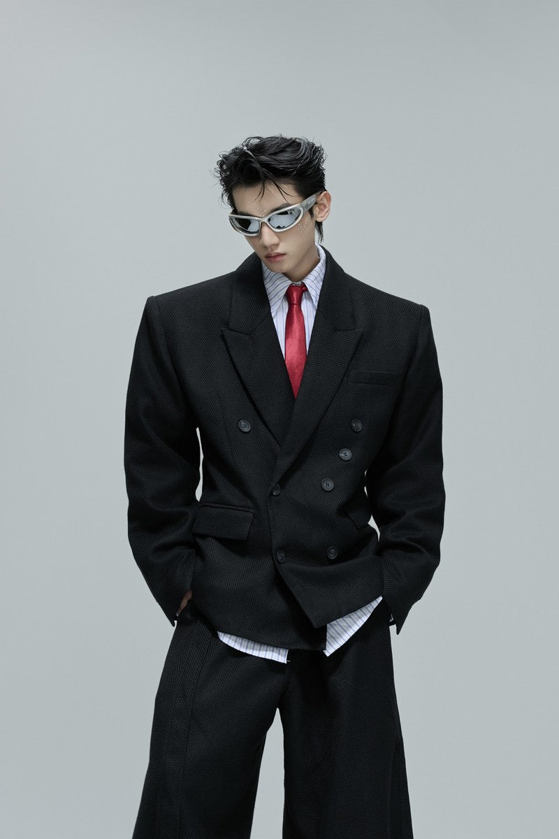 Blazer mit Waffelstruktur und Perlmuttmuster 