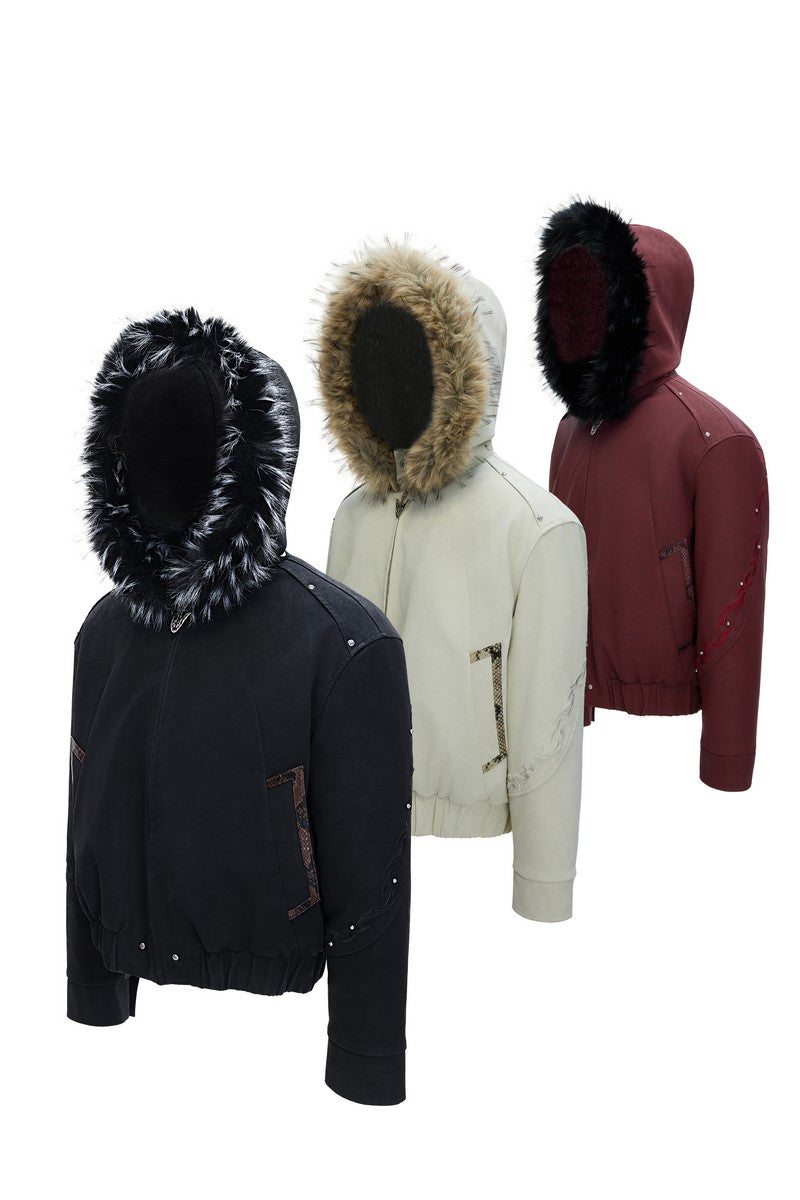 Bestickte Steppjacke aus gewaschenem Leder 