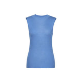 French Semi-High Neck Wool Knit Seamless Blue Tank Top