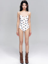 White Butterfly Print One Piece