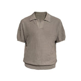 Textured Knit Open-Collar Polo Shirt