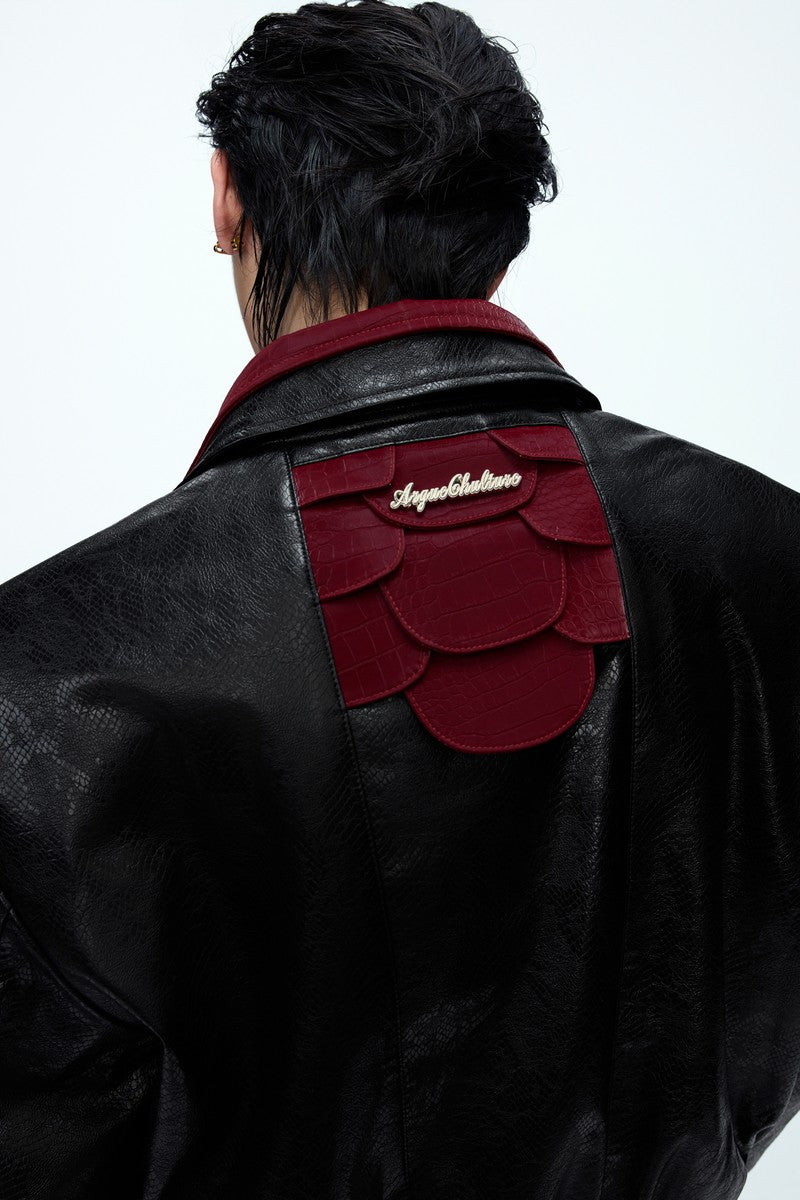 Glossy Snake Print Leather Jacket