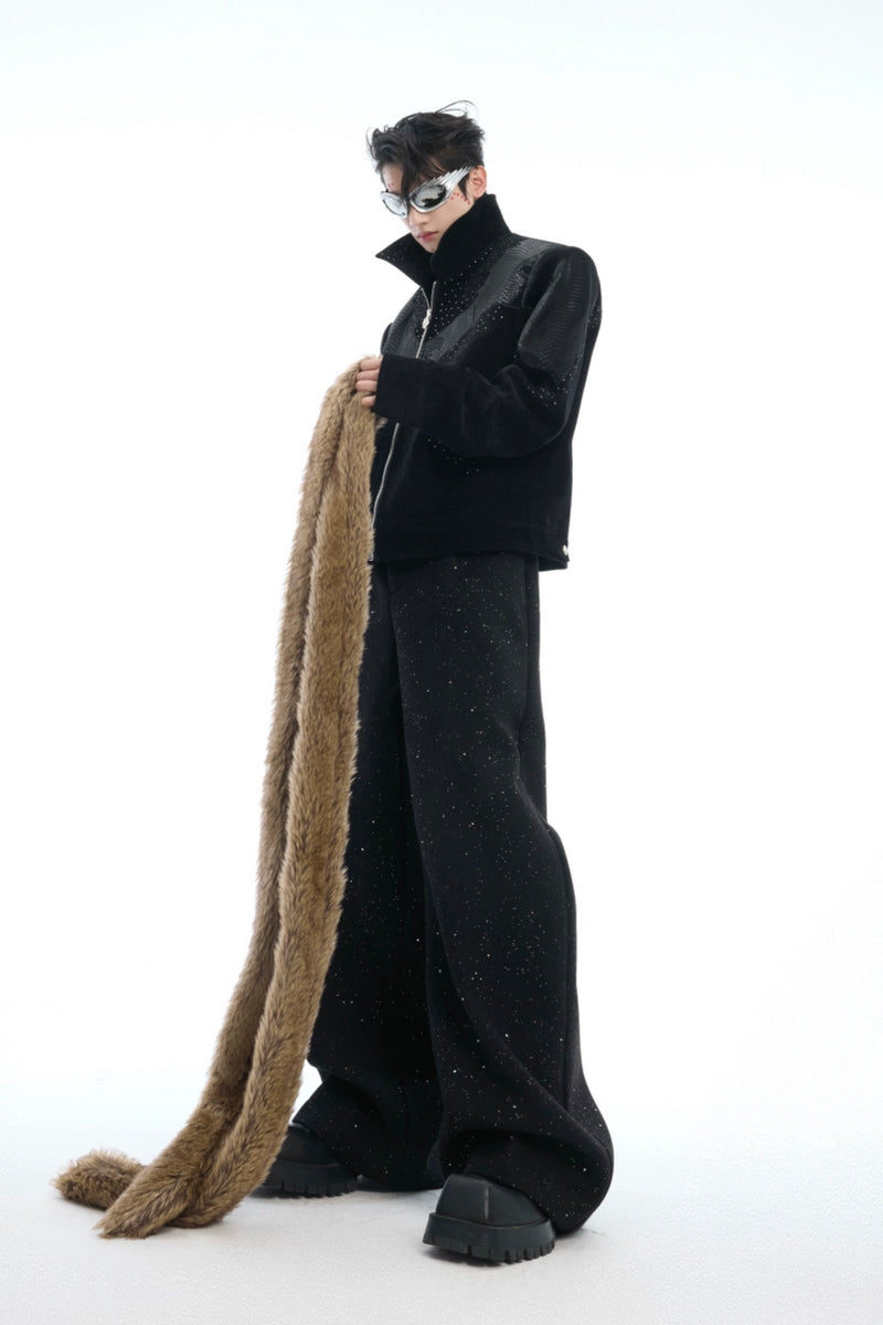 Paillettenbesetzte Hose mit hohem Bund und weitem Bein 